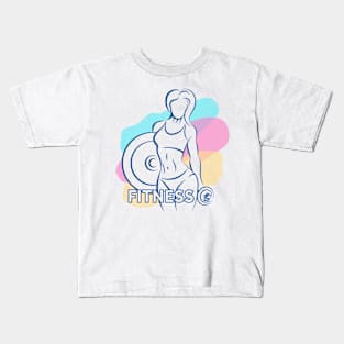 Colored Fitness Emblem with Athletic Woman Kids T-Shirt